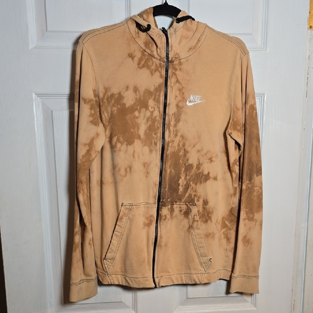 Nike Womens S Small Beige Tie-Dye Zip-Up Hoodie
